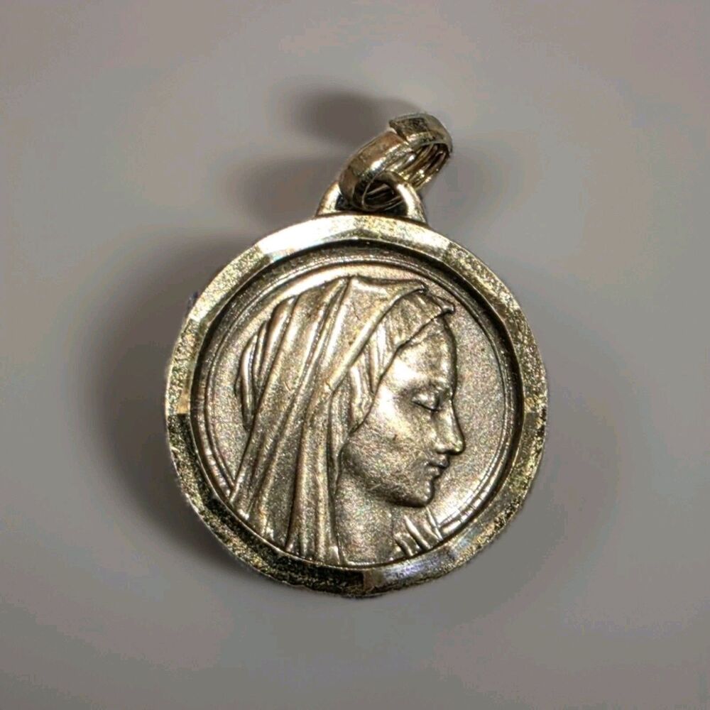 Vintage Virgin Mary Christian Medal Pendant Made in France Religious